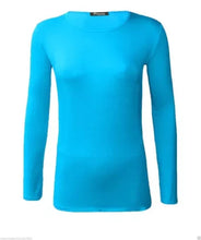 Load image into Gallery viewer, Womens Ladies Long Sleeve Stretch Plain Scoop Neck T Shirt Top Assorted 8-26