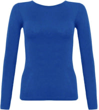 Load image into Gallery viewer, Womens Ladies Long Sleeve Stretch Plain Scoop Neck T Shirt Top Assorted 8-26