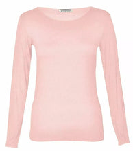 Load image into Gallery viewer, Womens Ladies Long Sleeve Stretch Plain Scoop Neck T Shirt Top Assorted 8-26