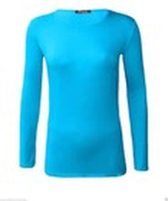 Load image into Gallery viewer, Womens Ladies Long Sleeve Stretch Plain Scoop Neck T Shirt Top Assorted 8-26