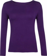 Load image into Gallery viewer, Womens Ladies Long Sleeve Stretch Plain Scoop Neck T Shirt Top Assorted 8-26
