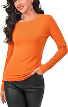 Load image into Gallery viewer, Womens Ladies Long Sleeve Stretch Plain Scoop Neck T Shirt Top Assorted 8-26
