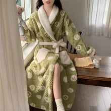 Load image into Gallery viewer, Women'S Pajamas Cute Pijama Winter Sleepwear Warm Robe Sets Long Home Wear Bathrobe plus Velvet Warmth Coral Fleece Nightgown
