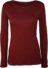 Load image into Gallery viewer, Womens Ladies Long Sleeve Stretch Plain Scoop Neck T Shirt Top Assorted 8-26
