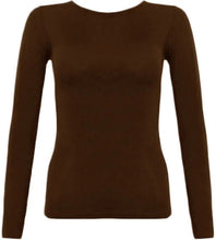Load image into Gallery viewer, Womens Ladies Long Sleeve Stretch Plain Scoop Neck T Shirt Top Assorted 8-26
