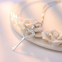 Load image into Gallery viewer, Women Crystal Heart Key Pendant Chain Necklace 925 Sterling Silver Jewellery UK

