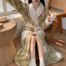 Load image into Gallery viewer, Women'S Pajamas Cute Pijama Winter Sleepwear Warm Robe Sets Long Home Wear Bathrobe plus Velvet Warmth Coral Fleece Nightgown
