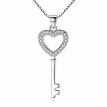 Load image into Gallery viewer, Women Crystal Heart Key Pendant Chain Necklace 925 Sterling Silver Jewellery UK
