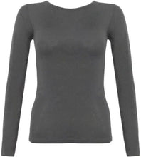 Load image into Gallery viewer, Womens Ladies Long Sleeve Stretch Plain Scoop Neck T Shirt Top Assorted 8-26
